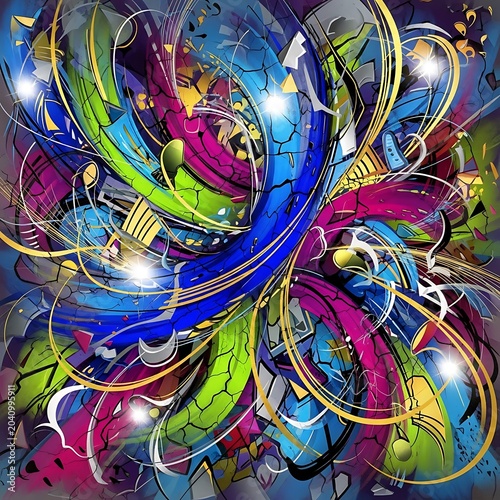 Vibrant abstract digital art with swirling colors and patterns.