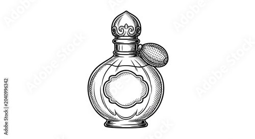 Foto Vintage Perfume Bottle with Atomizer - Hand Drawn Illustration