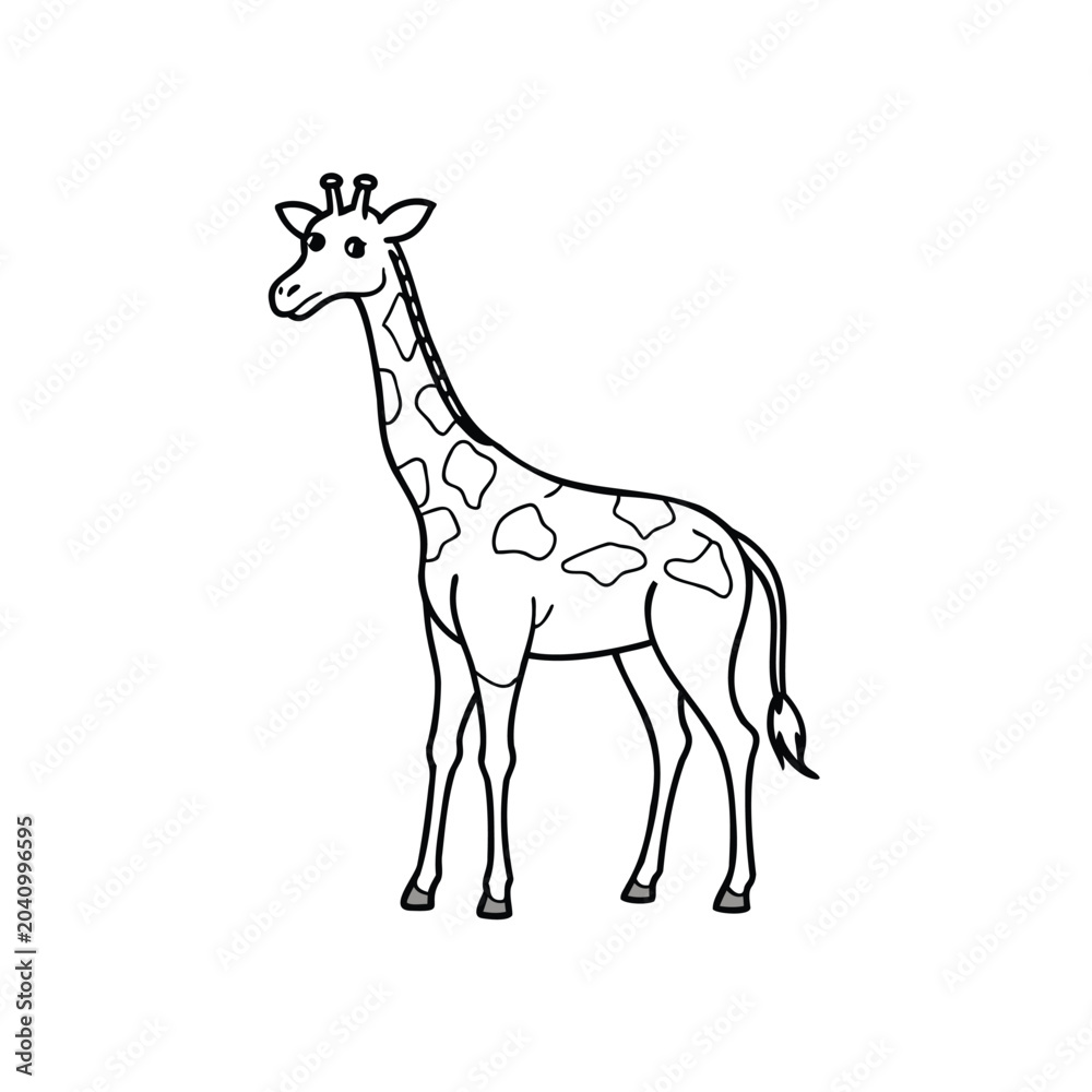 Fototapeta premium Simple line drawing of a standing giraffe