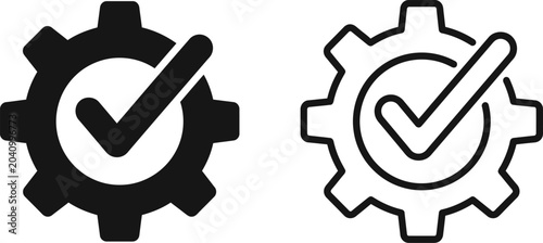 gear icon with check mark and wrench symbol set for quality assurance and settings
