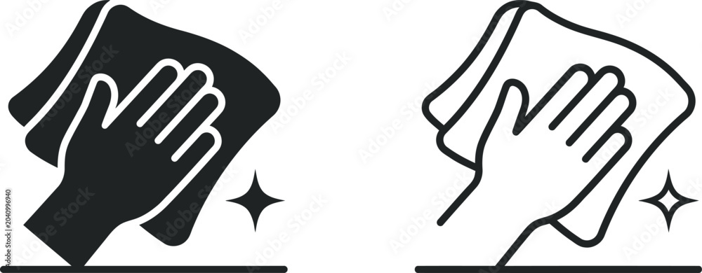 Fototapeta premium hand wiping surface icon with cleaning strokes and sparkles for hygiene and sanitation concept