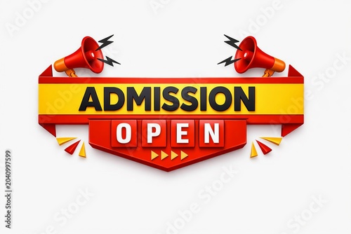 Vibrant admission open banner with megaphone birds and fireworks