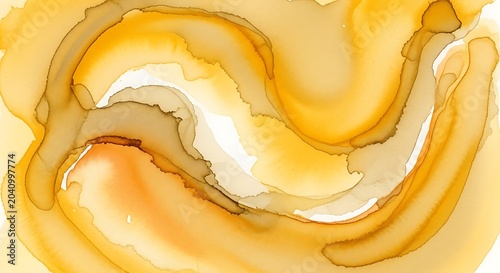 Swirling abstract ink art with warm yellow and orange tones, fluid motion