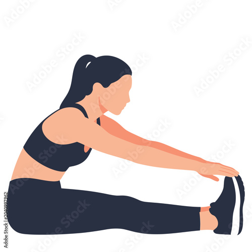 Photos woman stretching her legs and back.