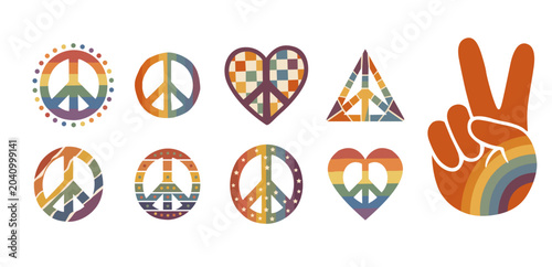 Photos Hand Drawn Peace Sign Retro Set