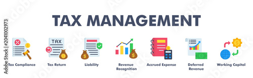 Cuadro en lienzo TAX MANAGEMENT web banner icon vector illustration concept for business with ico