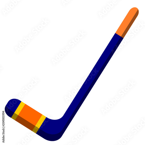 Hockey stick illustration isolated on white background. Sports equipment used in field hockey and ice hockey games, training, and competitions.