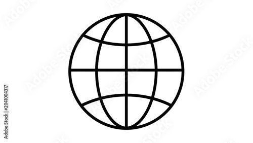 Black and white globe icon symbol.