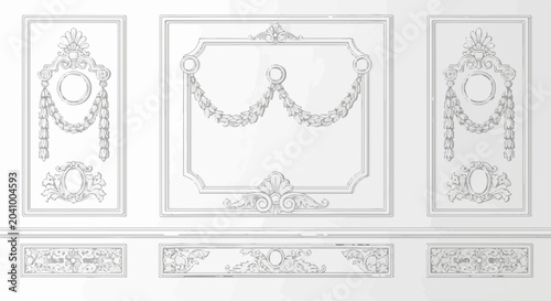 Ornate neoclassical decorative panels with floral and garland motifs