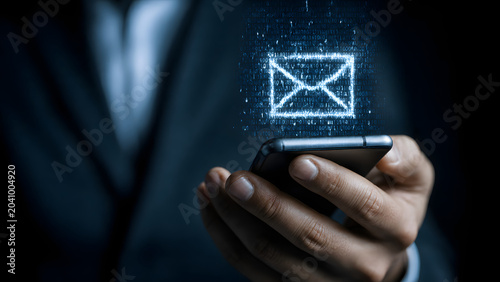 Secure Cyber Communication Network with Business Contact Icons. Concept: Cybersecurity, secure communication, business networking, digital identity protection, encrypted communication, professional co