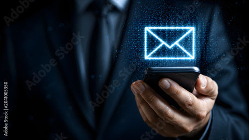 Secure Cyber Communication Network with Business Contact Icons. Concept: Cybersecurity, secure communication, business networking, digital identity protection, encrypted communication, professional co