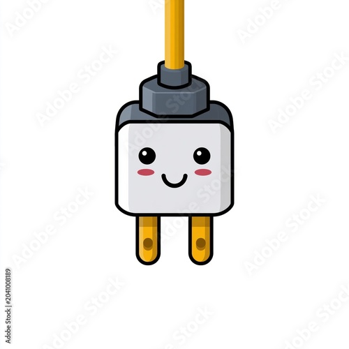 A vibrant and friendly cartoon vector icon of a dual-pronged power plug, featuring a happy face design for modern tech applications.