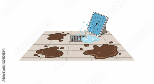 A showerhead sprays water onto a tiled floor with muddy puddles