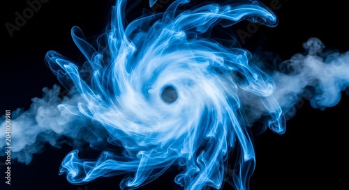 Swirling blue smoke forms a hypnotic vortex against a dark background
