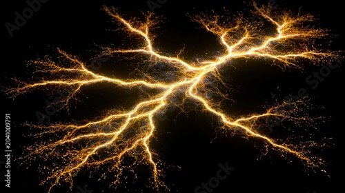 Intricate golden energetic pathways forming a luminous neural structure within a dark digital space.