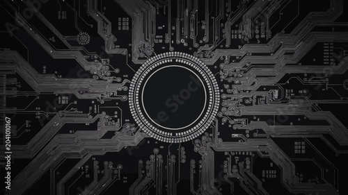 Foto circuit board pattern on dark background electronic components technology networ