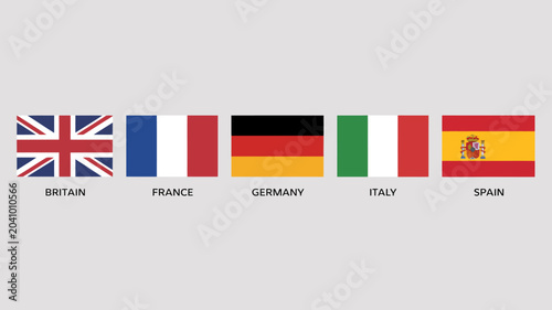 Foto five national flags on gray background britain flag france germany italy spain c