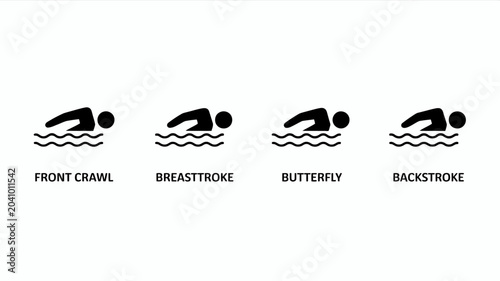 Cuadro en lienzo swimming strokes line icons front crawl breaststroke butterfly backstroke black