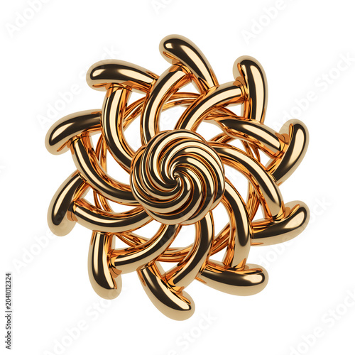 Gold ornament with a 3D starburst pattern, luxury aesthetic, isolated on white