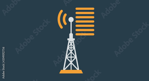 Bild auf Leinwand Illustration of a telecommunication tower with wireless signal and data transmis