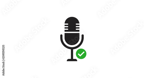 Foto Black Microphone Icon With Green Check.