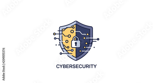 Fotografi Cybersecurity Shield Protection Lock Icon Logo Design.