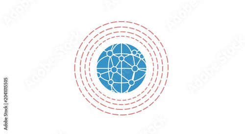 Blue and white globe network icon.