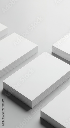 Clean White Business Card Stacks on a Minimalist Background.