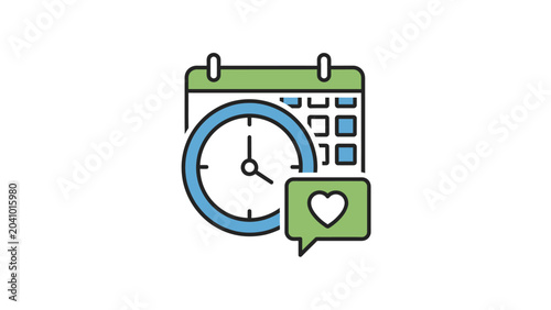 Digital calendar clock icon with heart.