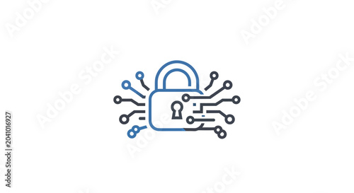 Digital padlock with circuit lines.