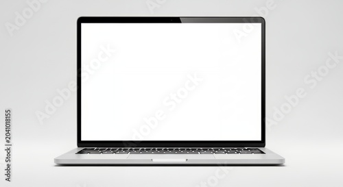 Modern Laptop with Blank White Screen on a Clean Background.