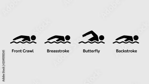Fotografía swimming strokes silhouettes on white background front crawl breaststroke butter