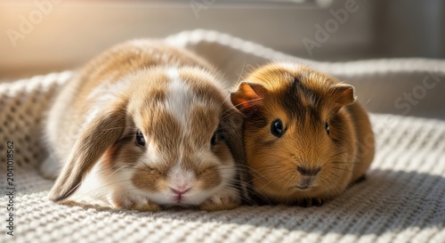 Cute rabbit and guinea pig.