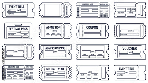 Konstfotografi collection of different ticket stubs template for events.