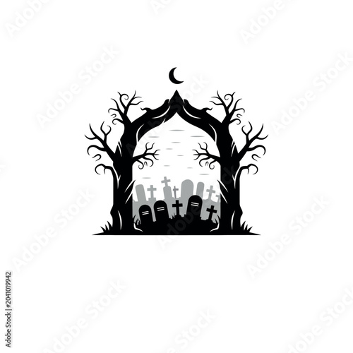 Foto Black silhouette of a graveyard scene.