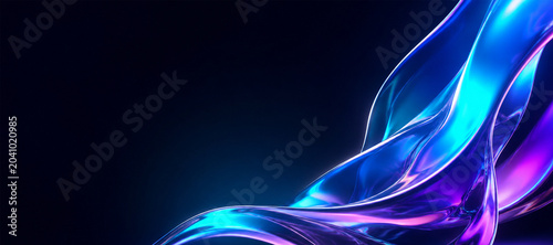 Abstract liquid flow in neon lighting with fluid motion and digital rendering