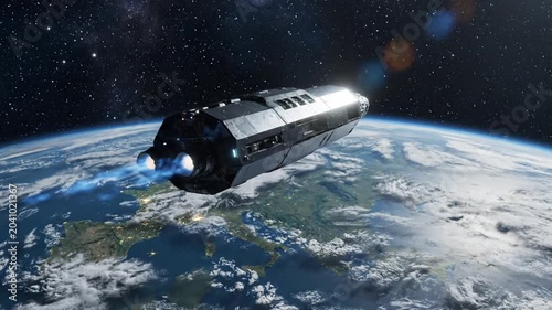 Orbital spacecraft cockpit window view with illuminated earth horizon, deep space atmosphere, and swirling stardust for mission planning