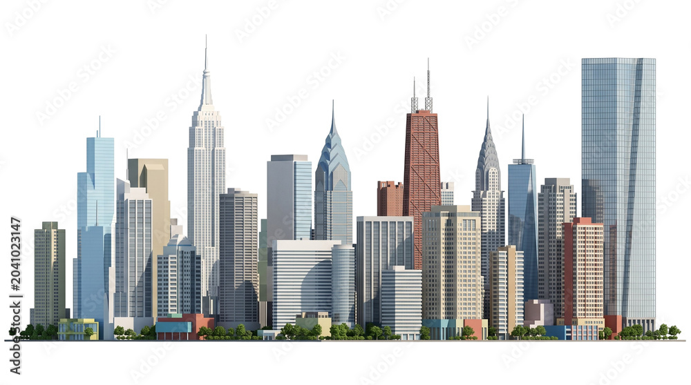 Fototapeta premium Metropolitan city skyline with modern office buildings isolated