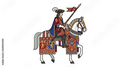 Foto Illustration of a historical knight in full regalia riding a horse