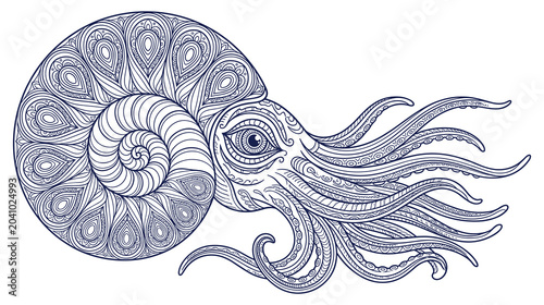Cuadro en lienzo Ornate nautilus cephalopod with intricate mandala pattern.