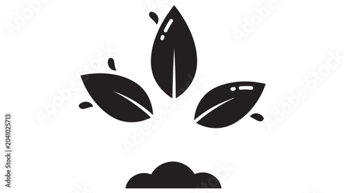 Canvastavla Leaf Sprout Icon with Raindrop and Cloud Shapes, Minimalist Black Glyph on White