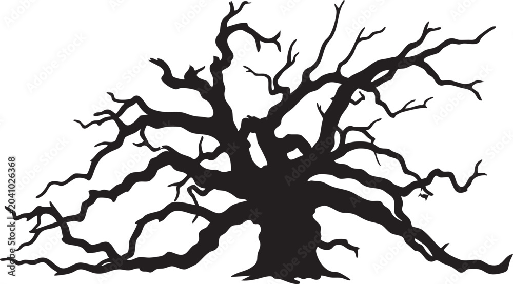 Fototapeta premium Spooky Halloween Tree Silhouette with Gnarled Twisted Bare Branches