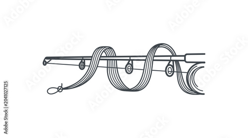 Bild auf Leinwand Fishing rod with curled line and guides illustration.