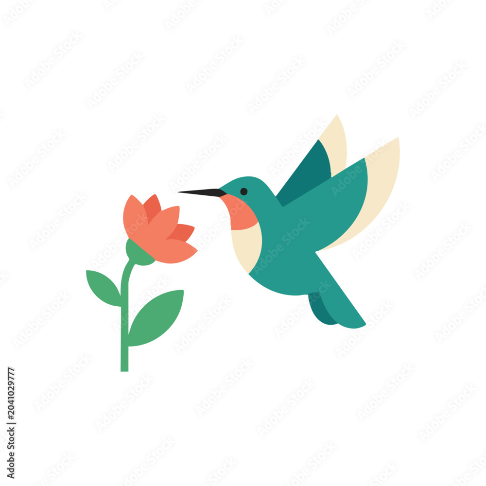 Fototapeta premium Colorful hummingbird hovering near flower.