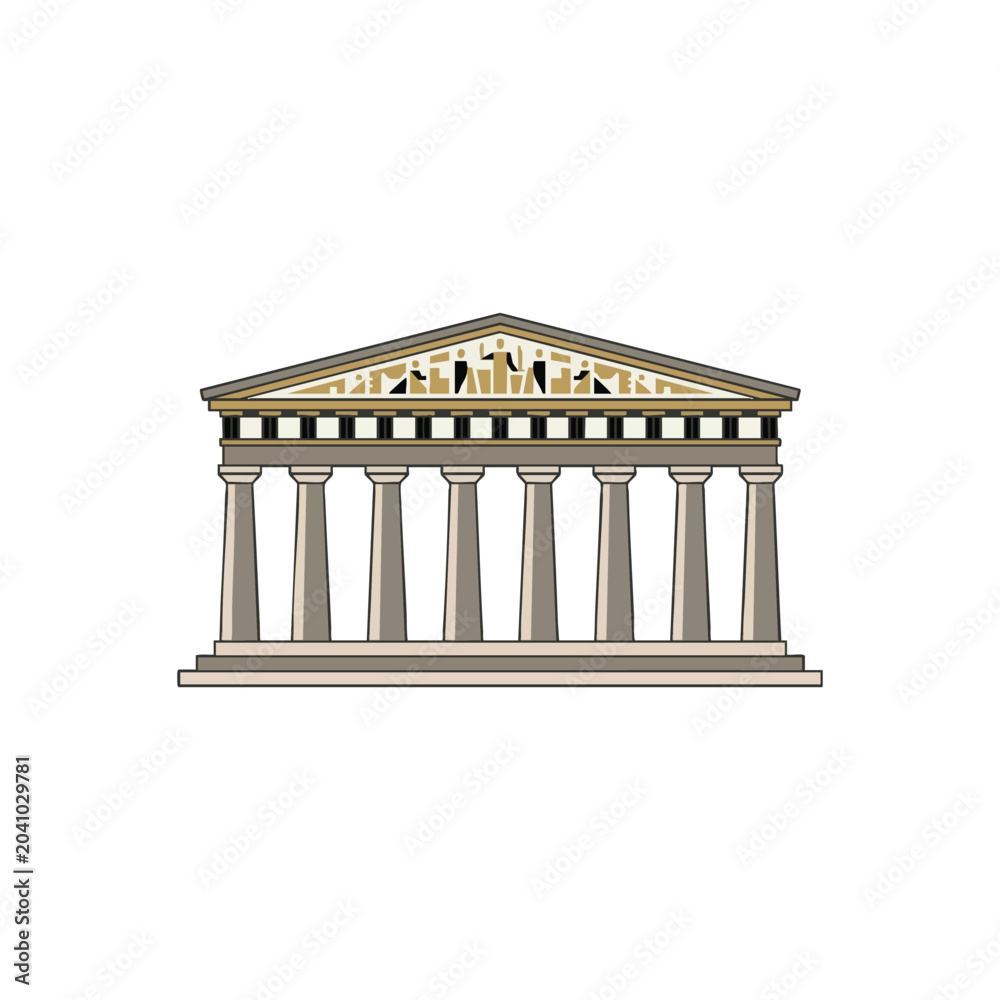 Fototapeta premium Classical Greek Temple Facade Isolated Illustration.
