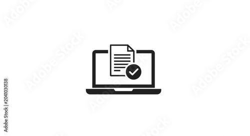 Konstfotografi Laptop with Document and Checkmark.
