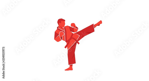 Billede på lærred Martial arts athlete kicks high.