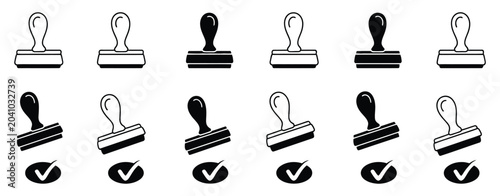 Foto Stamp icon set with approval imprint symbols, rubber stamper icons, watermark gr