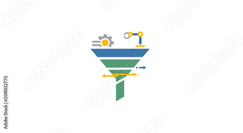 Funnel Chart with Gear and Tap Icon.