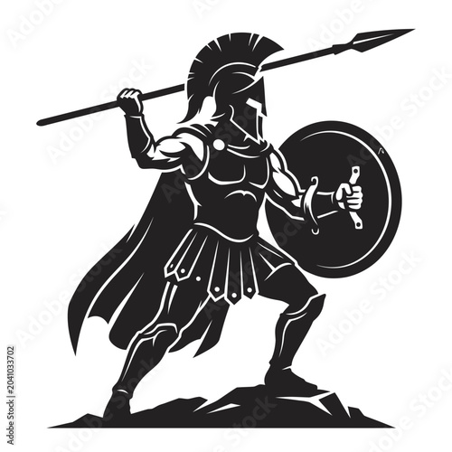 Ancient Greek warrior with spear and shield.